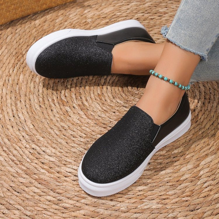 Round Toe Flat Shoes With Sequined Loafers Walking Shoes Women - Melissa