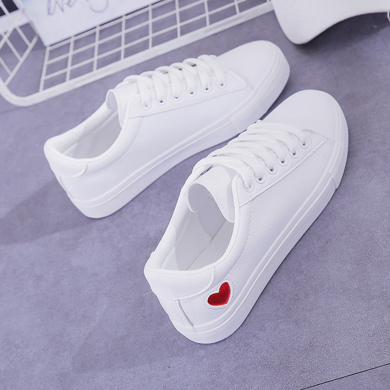 Fashion New Woman PU Leather Shoes Ladies Breathable Cute Heart Flats Casual Shoes White Sneakers - Melissa