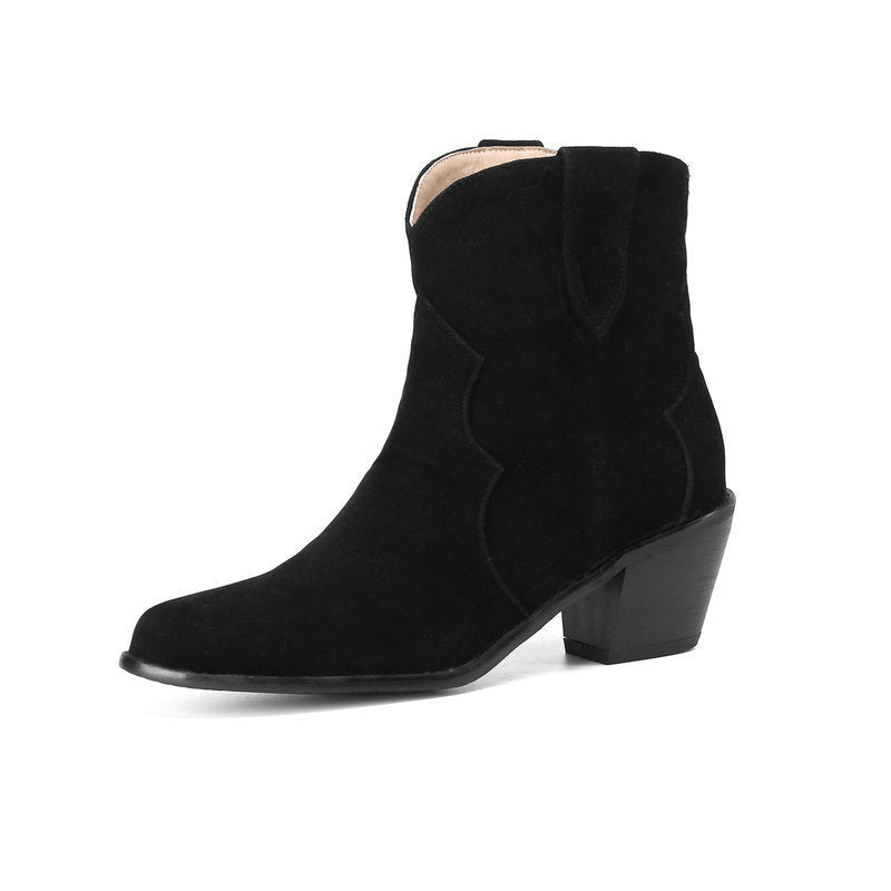 Fleece Round Toe Thick Heel Martin Boots