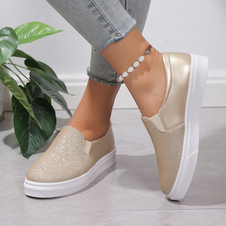 Round Toe Flat Shoes With Sequined Loafers Walking Shoes Women - Melissa