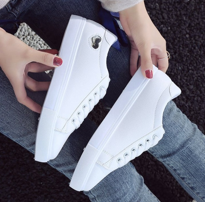 Fashion New Woman PU Leather Shoes Ladies Breathable Cute Heart Flats Casual Shoes White Sneakers - Melissa