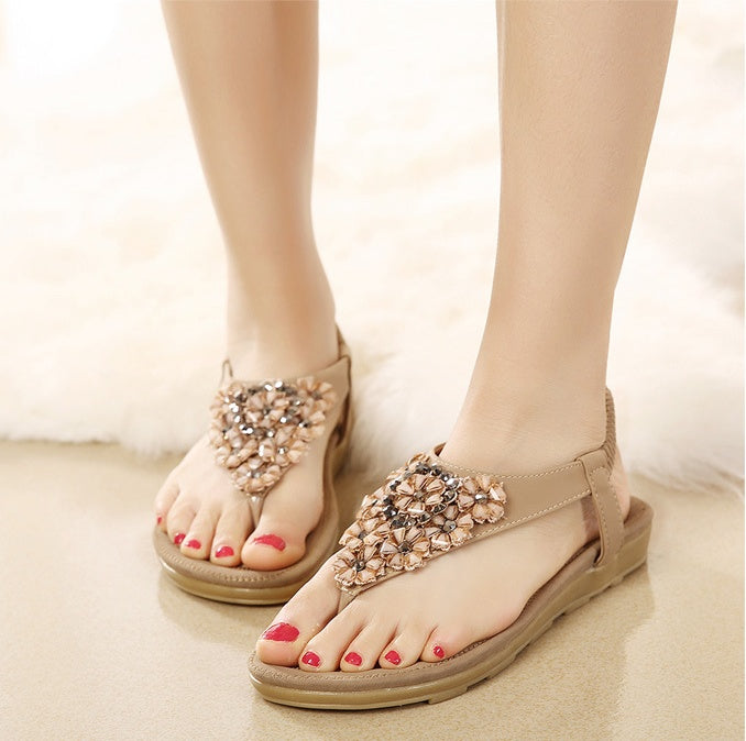 Women's Flip Flops Sandals Flat Summer Shoes Woman Plus Size Casual Sandals Rhinestone Floral Sandalias - Melissa