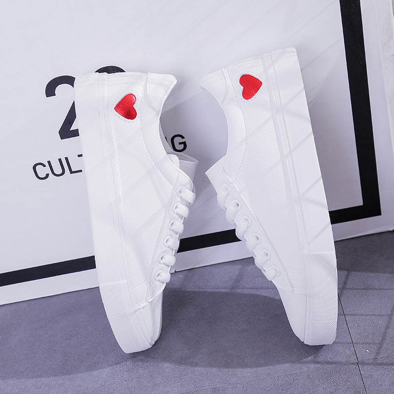 Fashion New Woman PU Leather Shoes Ladies Breathable Cute Heart Flats Casual Shoes White Sneakers - Melissa