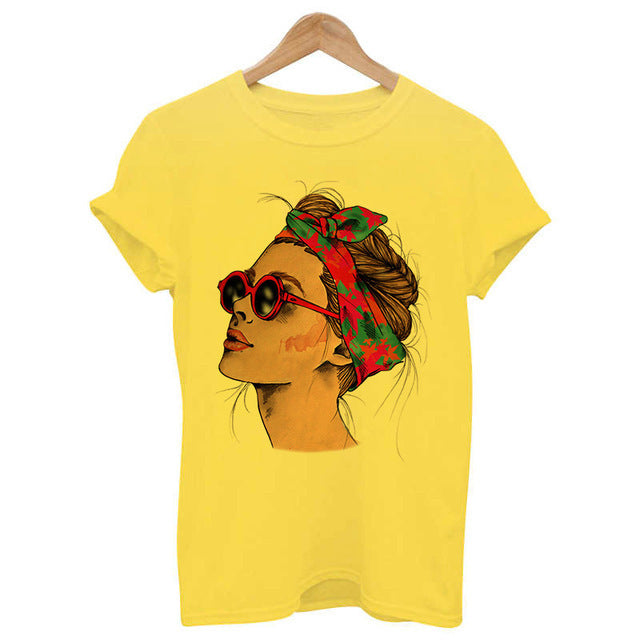 Woman Head Print Short Sleeve Round Neck Short Sleeve T-shirt - Melissa