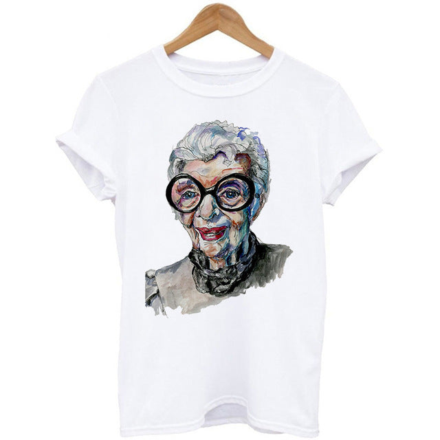 Woman Head Print Short Sleeve Round Neck Short Sleeve T-shirt - Melissa