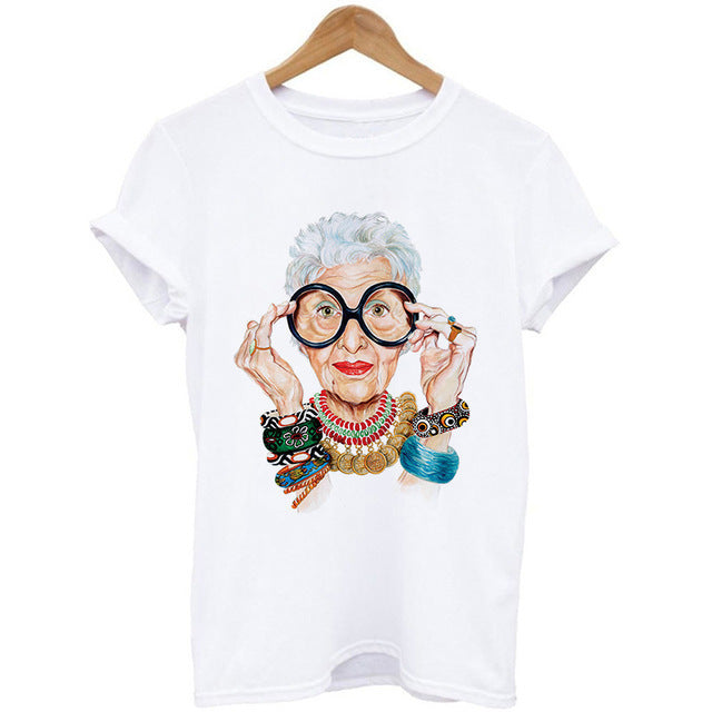 Woman Head Print Short Sleeve Round Neck Short Sleeve T-shirt - Melissa