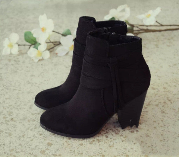 Women's suede side zipper chunky heel boots - Melissa