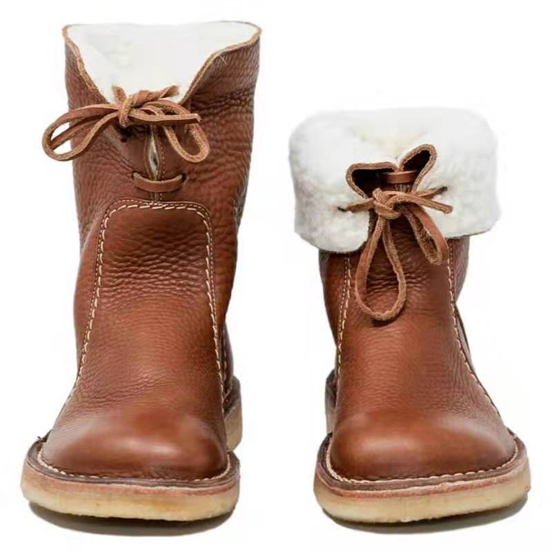 Women Snow Boots Woman Winter Fur Plush Lace Up Boots - Melissa