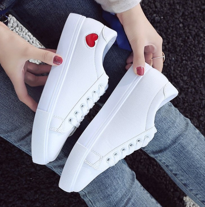 Fashion New Woman PU Leather Shoes Ladies Breathable Cute Heart Flats Casual Shoes White Sneakers - Melissa