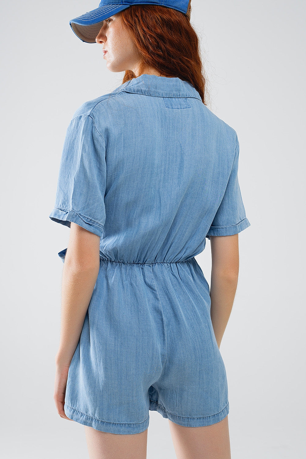 Blue Tencel Denim Wrap Front Jumpsuit - Melissa