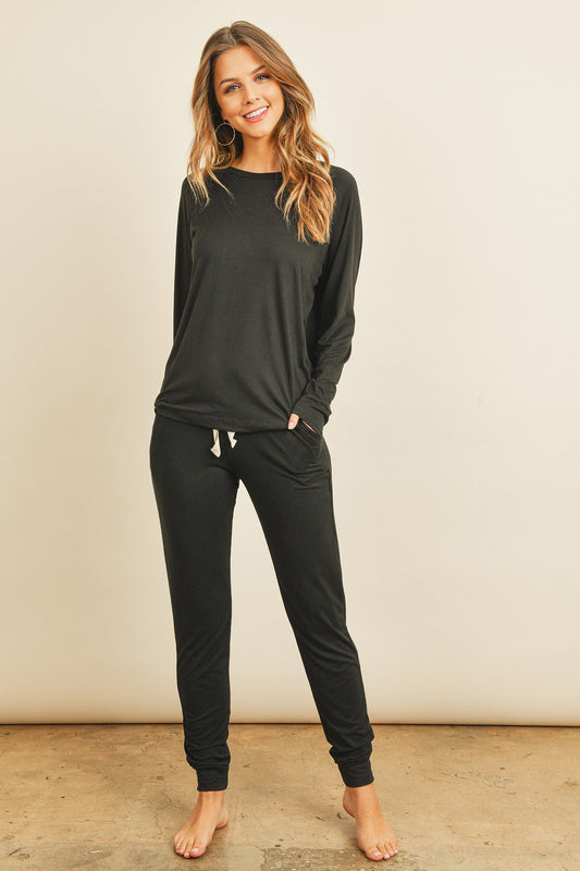 Solid Brushed Top and Jogger Set With Self Tie - Melissa