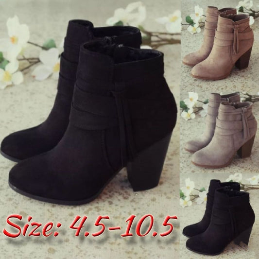 Women's suede side zipper chunky heel boots - Melissa