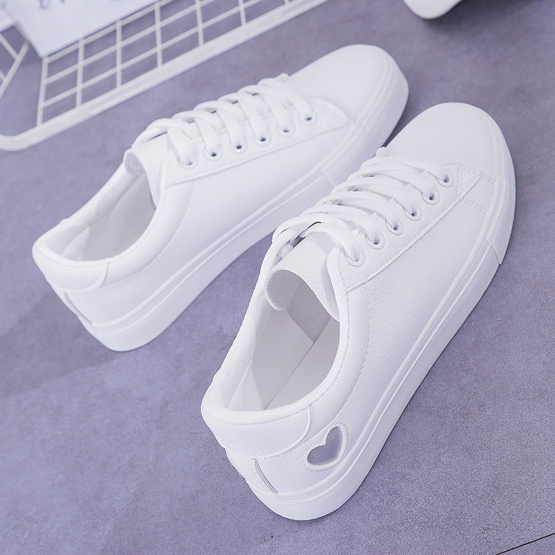 Fashion New Woman PU Leather Shoes Ladies Breathable Cute Heart Flats Casual Shoes White Sneakers - Melissa