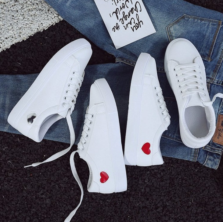 Fashion New Woman PU Leather Shoes Ladies Breathable Cute Heart Flats Casual Shoes White Sneakers - Melissa