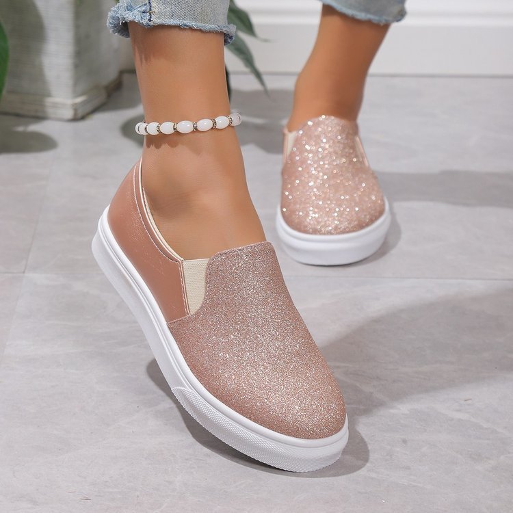 Round Toe Flat Shoes With Sequined Loafers Walking Shoes Women - Melissa