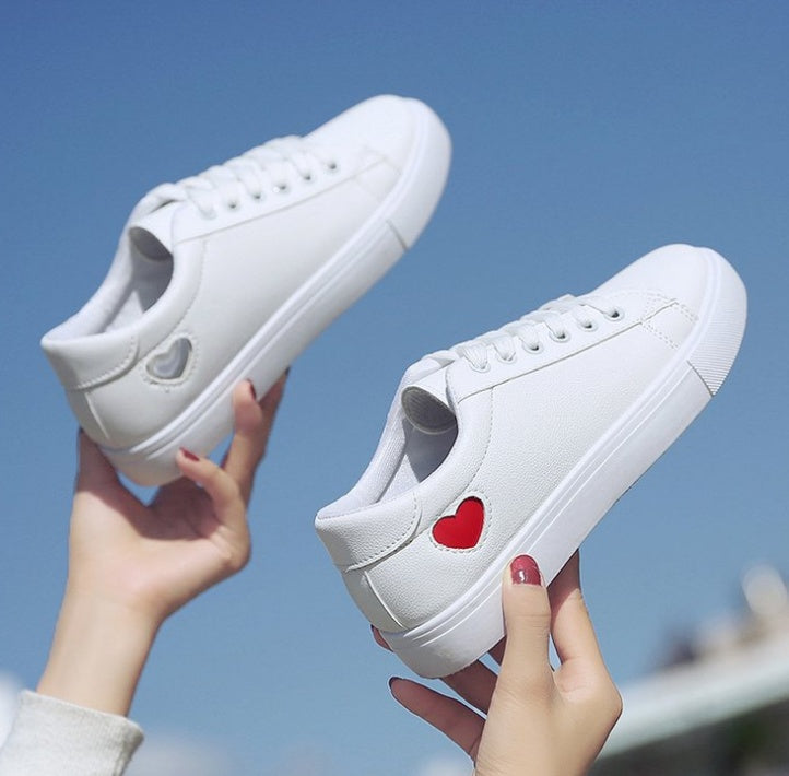 Fashion New Woman PU Leather Shoes Ladies Breathable Cute Heart Flats Casual Shoes White Sneakers - Melissa