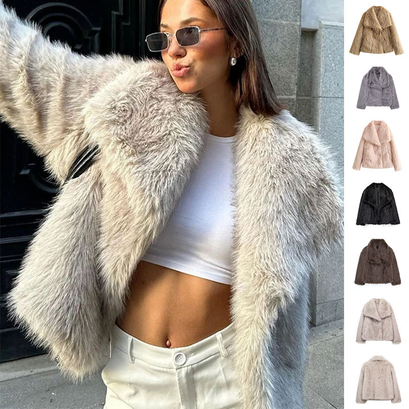 Winter Plush Coat Fashion Thicken Lapel Outwear Casual Long Sleeve Tops Womens Clothing - Melissa