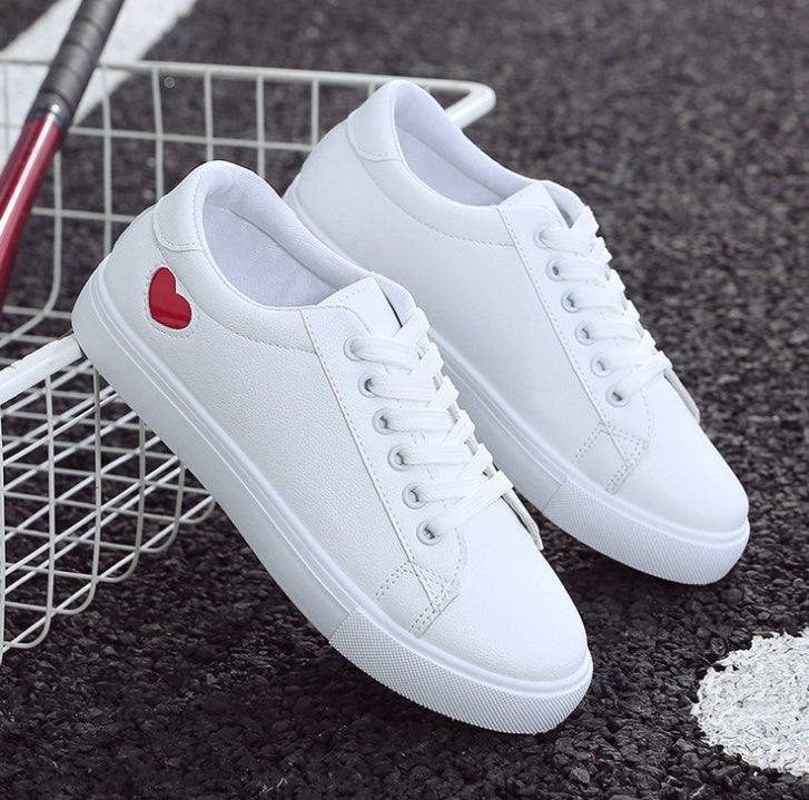 Fashion New Woman PU Leather Shoes Ladies Breathable Cute Heart Flats Casual Shoes White Sneakers - Melissa