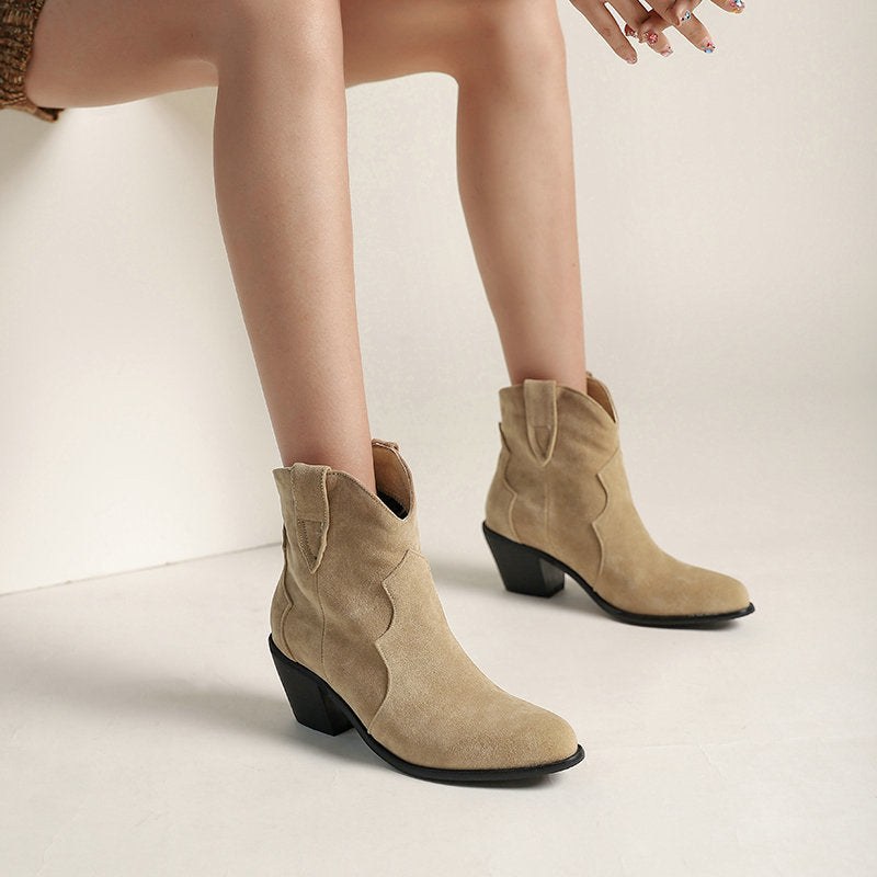 Fleece Round Toe Thick Heel Martin Boots