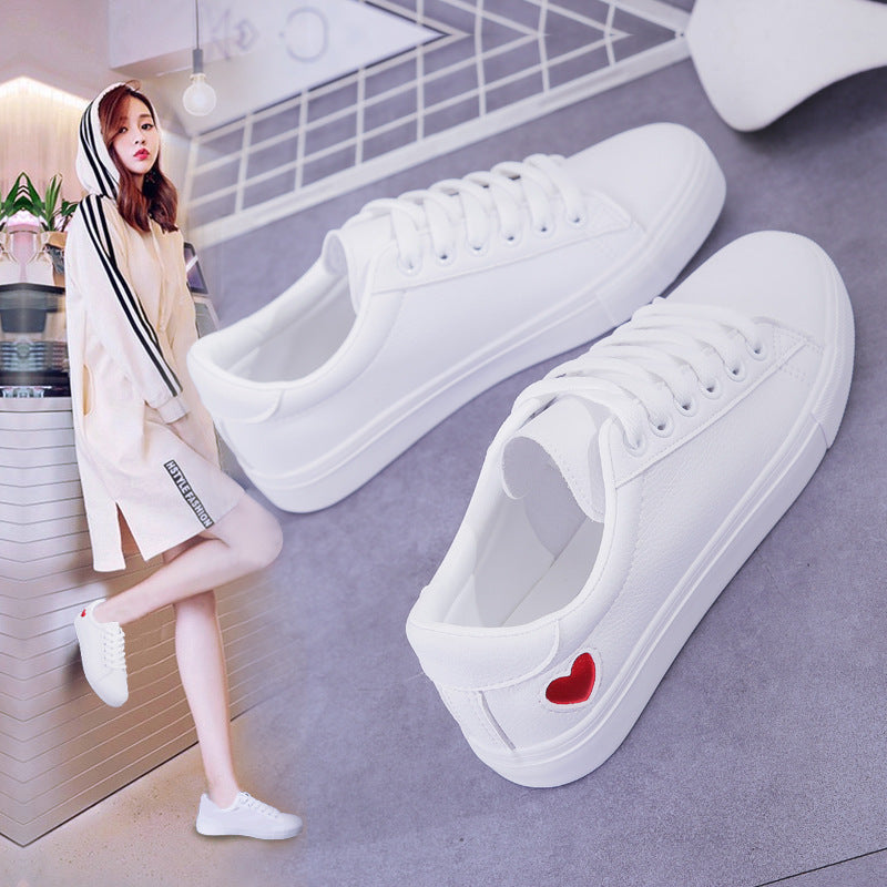 Fashion New Woman PU Leather Shoes Ladies Breathable Cute Heart Flats Casual Shoes White Sneakers - Melissa