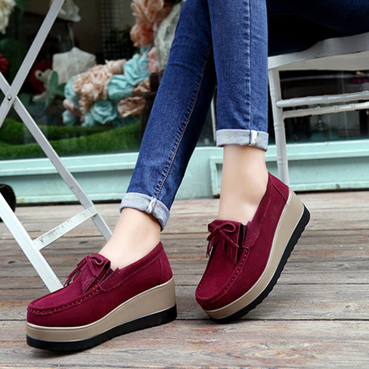 New Tassel Bow Design Shoes For Woman Fashion Thick Bottom Wedges Shoes Casual Slip On Solid Color Flats - Melissa