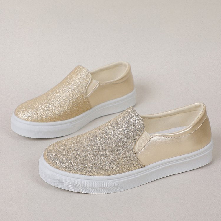 Round Toe Flat Shoes With Sequined Loafers Walking Shoes Women - Melissa