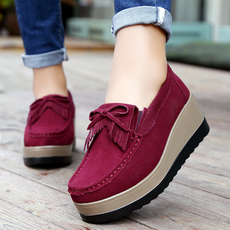 New Tassel Bow Design Shoes For Woman Fashion Thick Bottom Wedges Shoes Casual Slip On Solid Color Flats - Melissa