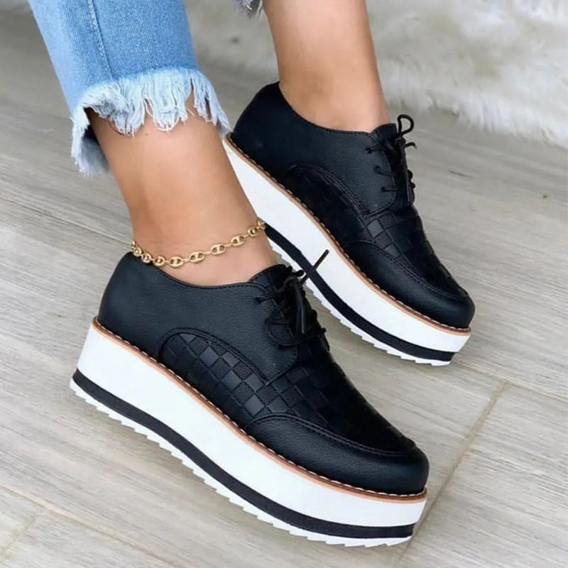 Lace-up Shoes Thick Bottom Checkerboard Design Flats Shoes Women - Melissa