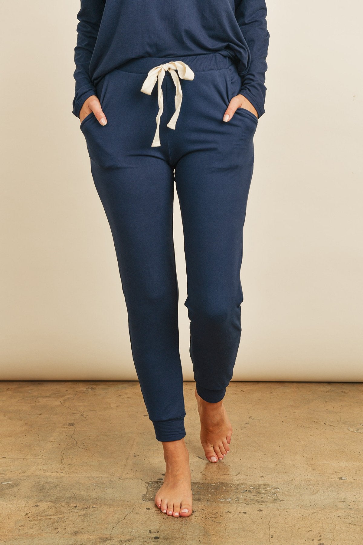 Solid Brushed Top and Jogger Set With Self Tie - Melissa