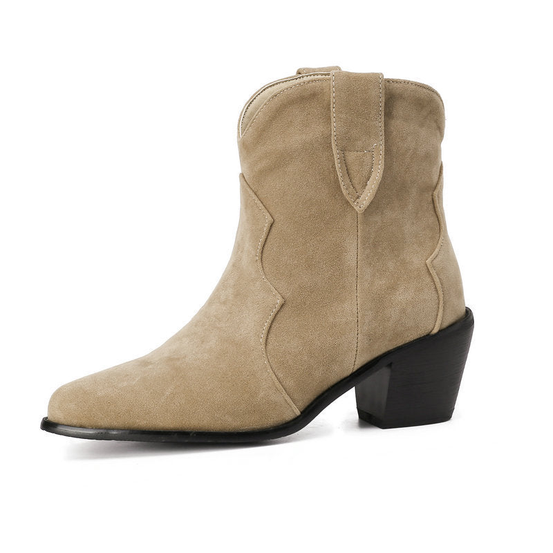 Fleece Round Toe Thick Heel Martin Boots