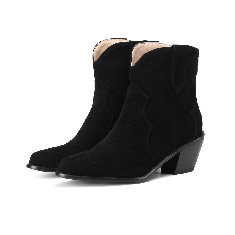 Fleece Round Toe Thick Heel Martin Boots