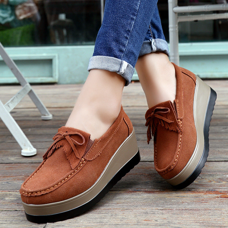 New Tassel Bow Design Shoes For Woman Fashion Thick Bottom Wedges Shoes Casual Slip On Solid Color Flats - Melissa