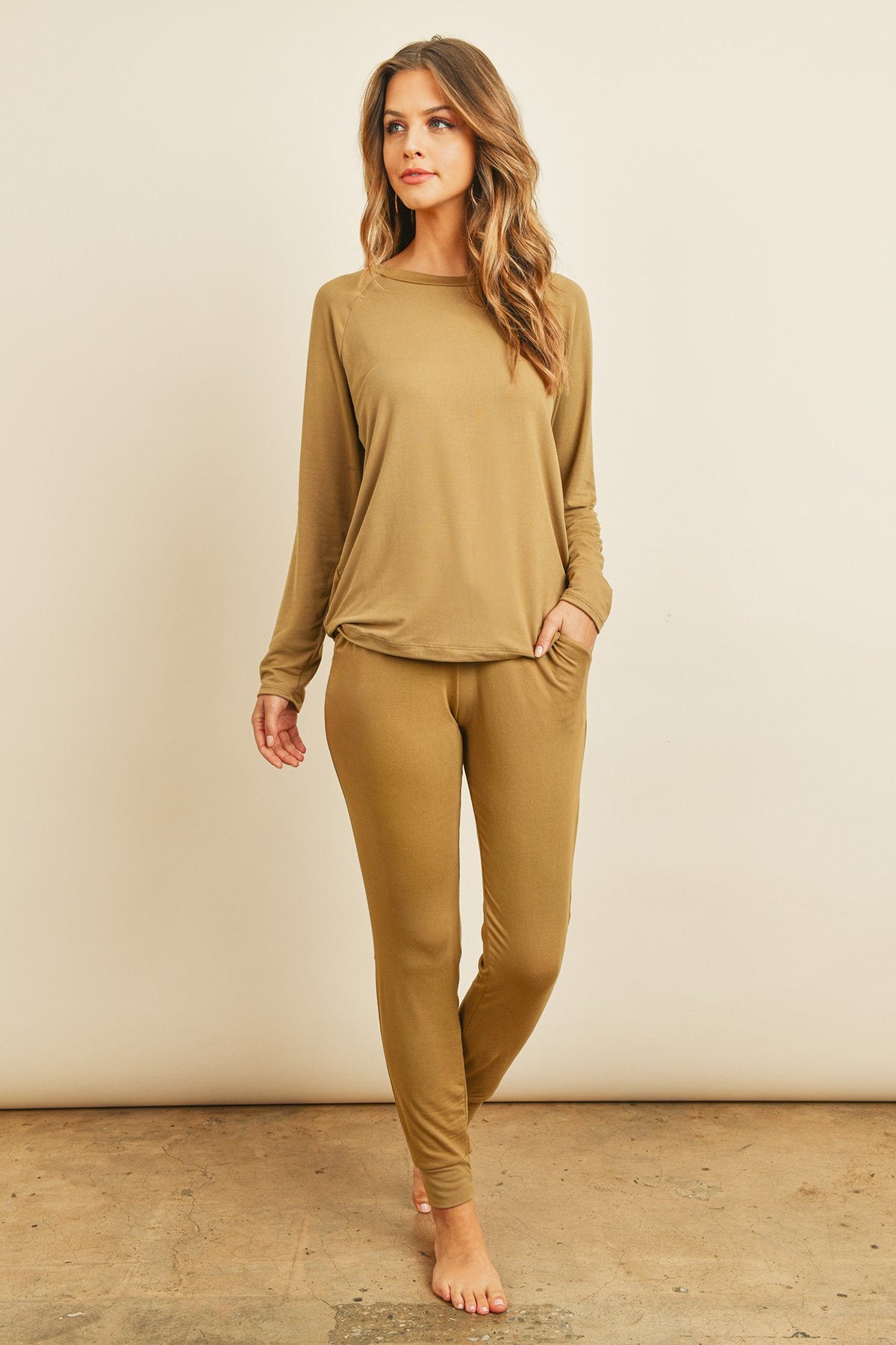 Solid Brushed Top and Jogger Set With Self Tie - Melissa