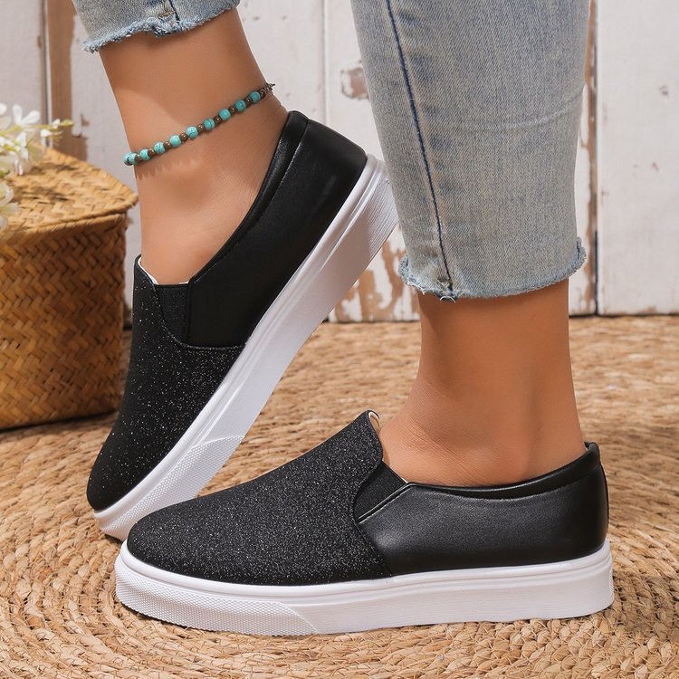 Round Toe Flat Shoes With Sequined Loafers Walking Shoes Women - Melissa