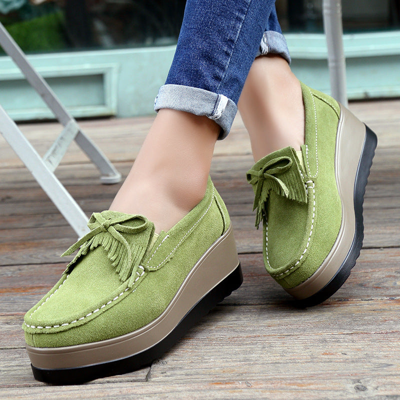 New Tassel Bow Design Shoes For Woman Fashion Thick Bottom Wedges Shoes Casual Slip On Solid Color Flats - Melissa