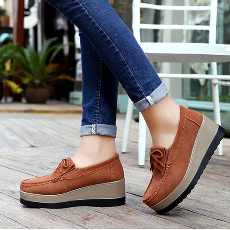 New Tassel Bow Design Shoes For Woman Fashion Thick Bottom Wedges Shoes Casual Slip On Solid Color Flats - Melissa